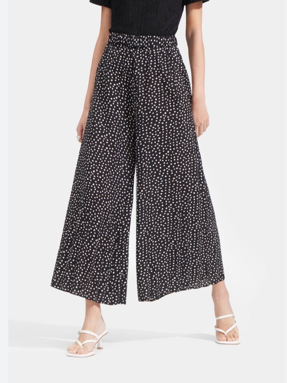 Wide Leg Polka Dot Palazzo Pants - Navy/White